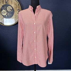 GAP Coral Pink and White Checkered Oxford Button-Down Shirt | Small TALL